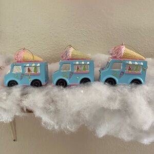 Christmas set of 3  ice cream trucks ornaments